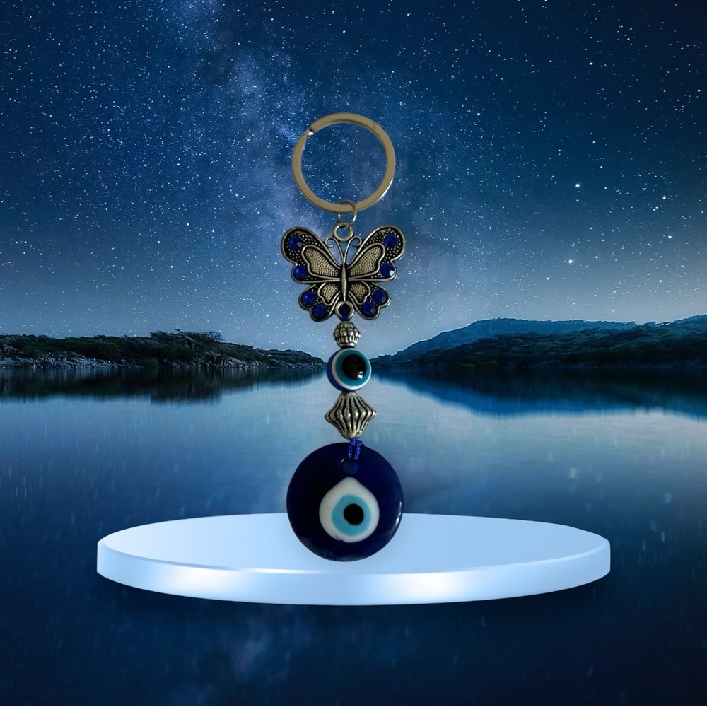 Butterfly Keychain with Blue Evil Eye Charm